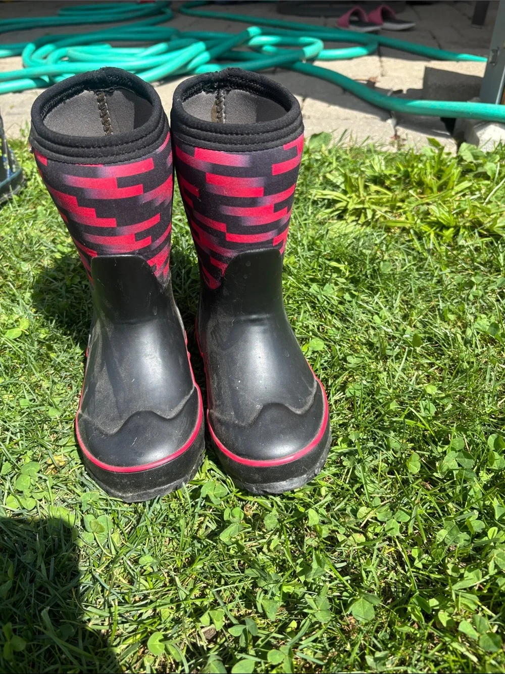 Bogs Kids Black and Red Geometric Rain Boots